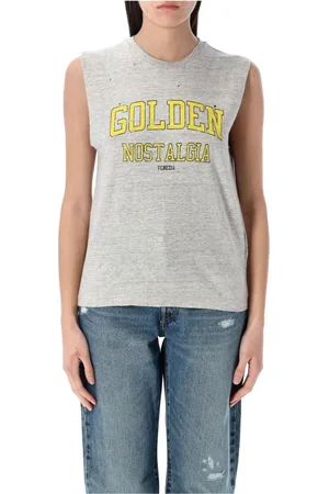 Golden Goose Koszulki, Kobieta, Szary, M, Bawełna, Koszulka bez rękawów z efektem znoszenia