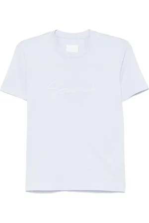 Givenchy Koszulki, Kobieta, Niebieski, S, Bawełna, Niebieska koszulka slim z haftowanym logo Baby