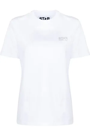 Golden Goose Koszulki, Kobieta, Biały, S, Bawełna, T-shirt z nadrukiem logo gwiazdy