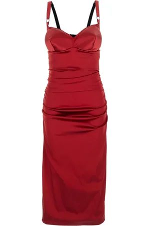 Dolce & Gabbana Sukienki, Kobieta, Czerwony, S, Czerwona Sukienka z Gorsetem i Falbanami