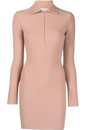 Alaïa Sukienki, Kobieta, Różowy, S, Mini Sukienka Z Półzameczkiem, Model Powder