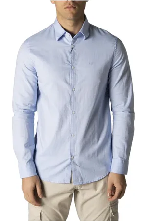 Armani Exchange Koszule, Mężczyzna, Niebieski, M, Bawełna, Koszula z długim rękawem
