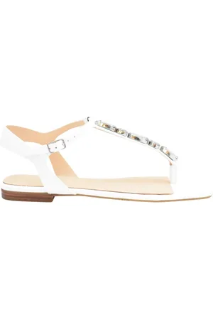 Guess Buty, Kobieta, Biały, 38 EU, Skóra, Białe płaskie sandały z koronką