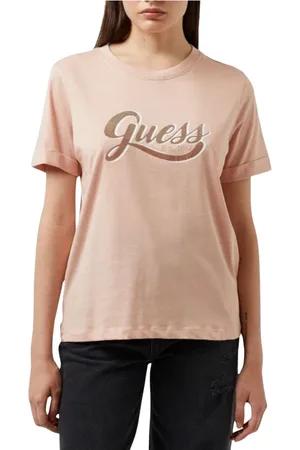 Guess Koszulki, Kobieta, Różowy, S, Bawełna, Koszulka z logo