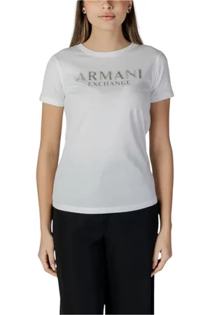 Armani Exchange Koszulki, Kobieta, Biały, M, Bawełna, Bawełniany T-shirt z krótkim rękawem