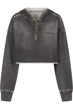 Golden Goose Bluzy, Kobieta, Szary, XS, Bawełna, Krótka bluza z kapturem Journey zapinana na zamek