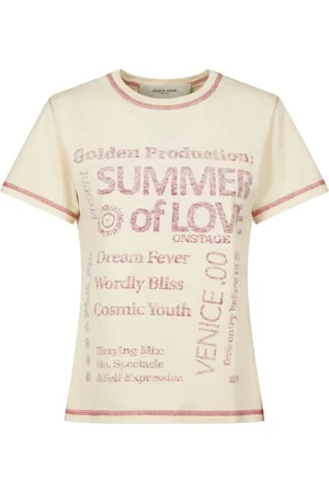 Golden Goose Koszulki, Kobieta, Beżowy, L, Bawełna, T-shirt Journey Slim z bawełny jersey