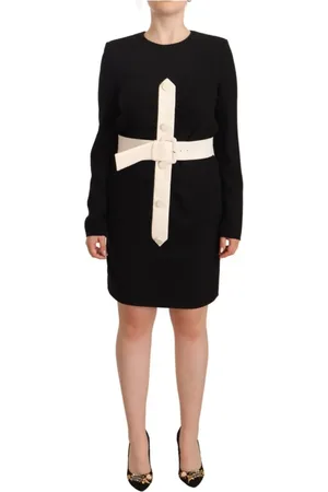 Givenchy Sukienki, Kobieta, Czarny, M, Wełna, Czarna wełniana sukienka mini z długim rękawem i paskiem