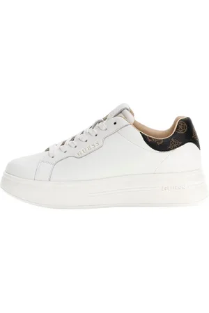 Guess Buty, Kobieta, Biały, 37 EU, Bawełna, Białe skórzane sneakersy z okrągłym noskiem