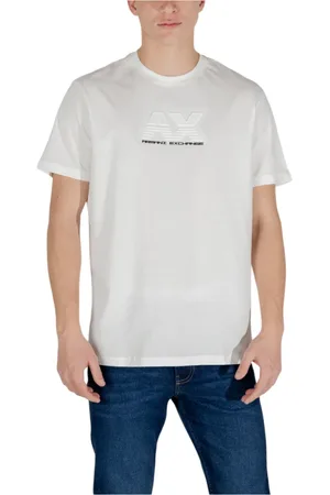 Armani Exchange Koszulki, Mężczyzna, Biały, L, Bawełna, Beżowa bawełniana koszulka z krótkim rękawem