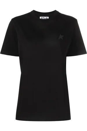Golden Goose Koszulki, Kobieta, Czarny, S, Bawełna, T-shirt bawełniany z nadrukiem logo