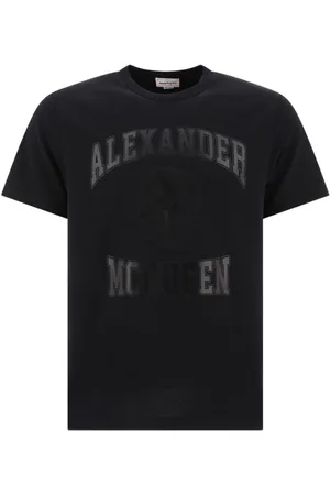 Alexander McQueen Koszulki, Mężczyzna, Czarny, L, Bawełna, Czarna Koszulka z Logo i Czaszką