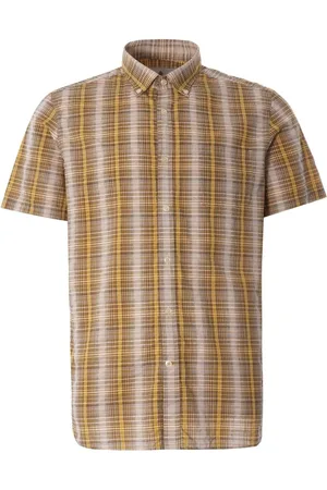 Barbour Koszule, Mężczyzna, Żółty, S, Bawełna, Przewiewna koszula z krótkim rękawem w kratę