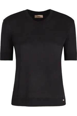HERNO Koszulki, Kobieta, Niebieski, M, Bawełna, Prążkowany T-shirt z dzianiny