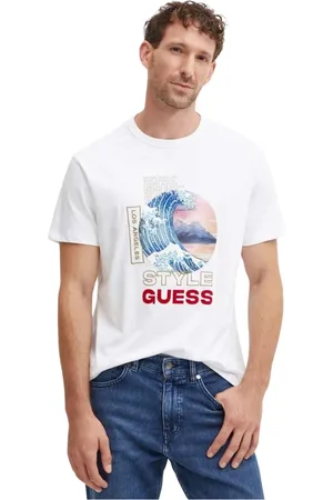 Guess Koszulki, Mężczyzna, Biały, XL, Bawełna, Bawełniany T-shirt o Regularnym Kroju