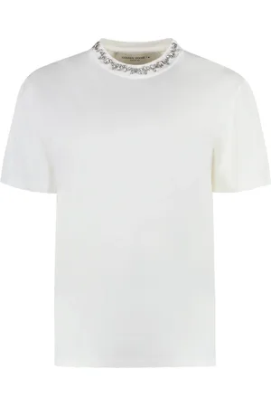 Golden Goose Koszulki, Kobieta, Biały, M, Bawełna, Bawełniany T-shirt z Kryształowym Haftem