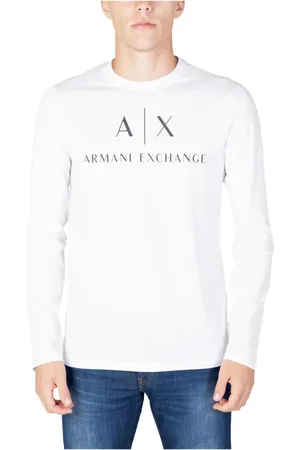 Armani Exchange Koszulki, Mężczyzna, Biały, L, Bawełna, Koszulka z długim rękawem i nadrukiem
