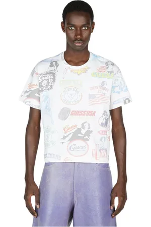 Guess Koszulki, Mężczyzna, Biały, L, Bawełna, T-shirt z nadrukiem All Over