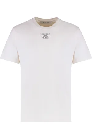 Golden Goose Koszulki, Mężczyzna, Biały, L, Bawełna, Bawełniany T-shirt z Prążkowanym Dekoltem