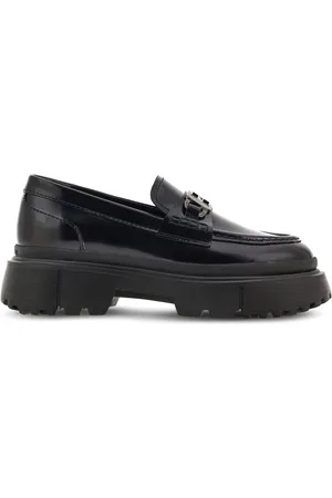 Hogan Buty, Kobieta, Czarny, 39 EU, Czarne płaskie mokasyny z metalowym dodatkiem