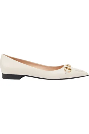 Gucci Buty, Kobieta, Biały, 37 EU, Skóra, Białe skórzane baleriny z ozdobą Horsebit