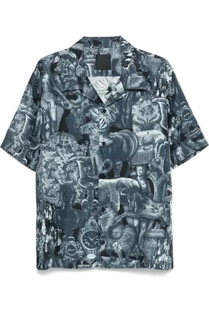 Givenchy Koszule, Mężczyzna, Niebieski, L, Niebieska jedwabna koszula z kołnierzykiem hawajskim