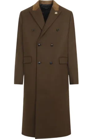 AMIRI Płaszcze, Mężczyzna, brązowy, M, Nylon, Długi Płaszcz Męski z Wełny, Kolor Ciemny Brązowy