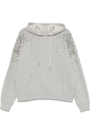 Golden Goose Bluzy, Kobieta, Szary, S, Bawełna, Bluza z kapturem ozdobiona kryształkami