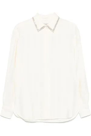 Golden Goose Bluzki, Kobieta, Beżowy, XS, Koszula w pionowe paski z kryształkami