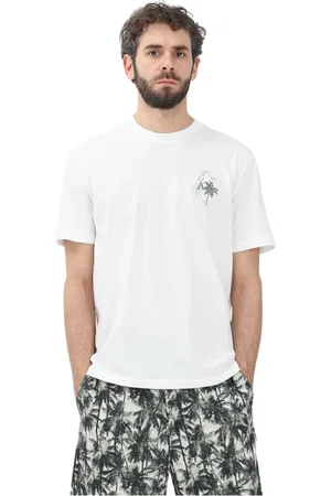 Armani Exchange Koszulki, Mężczyzna, Beżowy, S, Bawełna, Minimalistyczny T-shirt w Tropikalny Wzór