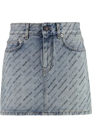 Balenciaga Spódnice, Kobieta, Niebieski, M, Denim, Logo Print Denimowa Mini Spódniczka