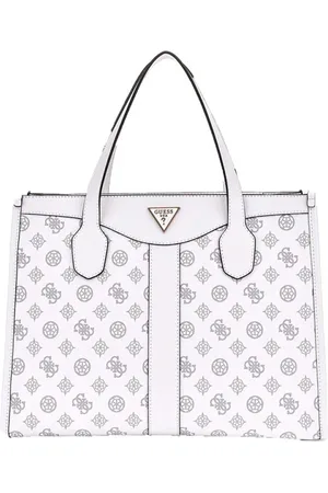 Guess Torebki, Kobieta, Biały, ONE SIZE, Skóra, Biała shopper bag ze złotymi detalami