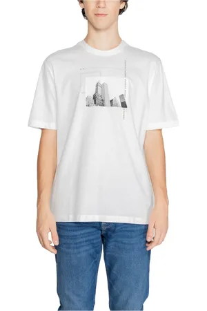 Armani Exchange Koszulki, Mężczyzna, Biały, S, Bawełna, Bawełniany T-shirt z nadrukiem