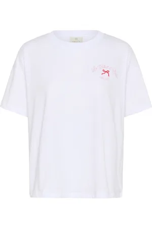 Kaffe Koszulki, Kobieta, Biały, S, Graficzny T-shirt Top Biały Optyczny