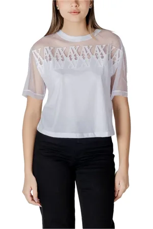 Armani Exchange Bluzki, Kobieta, Biały, XS, Bawełna, Bawełniana koszulka z krótkim rękawem
