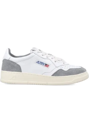 Autry Buty, Mężczyzna, Biały, 42 EU, Skóra, Szare skórzane sneakersy z haftowanymi detalami