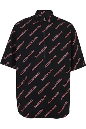 Balenciaga Koszule, Mężczyzna, Czarny, S, Bawełna, Wzorzysta koszula nocna z krótkim rękawem z bawełny