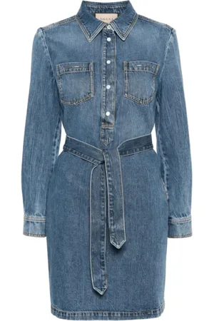 Gucci Sukienki, Kobieta, Niebieski, M, Bawełna, Sukienka jeansowa z detalami w kształcie końskiego wędzidła