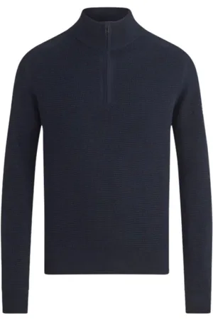 Belstaff Swetry, Mężczyzna, Niebieski, L, Bawełna, Niebieski sweter z krótkim zamkiem