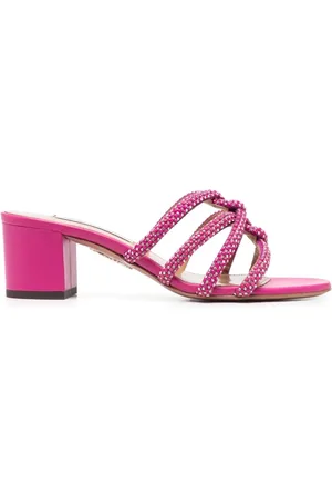 Aquazzura Buty, Kobieta, Różowy, 36 1/2 EU, Skóra, Mule ze skóry zdobione kryształkami