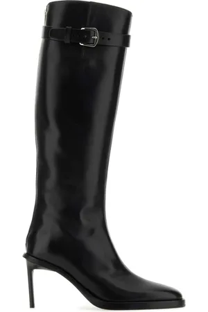 ANN DEMEULEMEESTER Buty, Kobieta, Czarny, 40 EU, Skóra, Botki z zaostrzonym noskiem i ozdobnymi klamrami