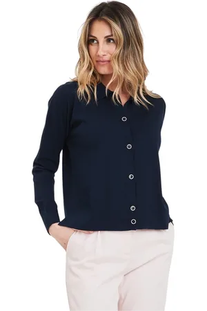 Gran Sasso Swetry, Kobieta, Niebieski, S, Elegancka koszulka polo z rozcięciem