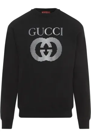 Gucci Bluzy, Mężczyzna, Czarny, L, Bawełna, Bluza z Okrągłym Dekoltem i Logo Interlocking