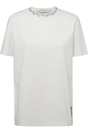 Golden Goose Koszulki, Kobieta, Biały, S, Bawełna, Bawełniany T-shirt Z Kryształkami