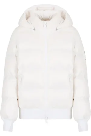Armani Exchange Kurtki, Kobieta, Biały, L, Pikowana Biała Kurtka z Kapturem