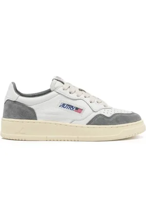 Autry Buty, Mężczyzna, Szary, 44 EU, Skóra, Biało-Niebieskie Skórzane Sneakersy