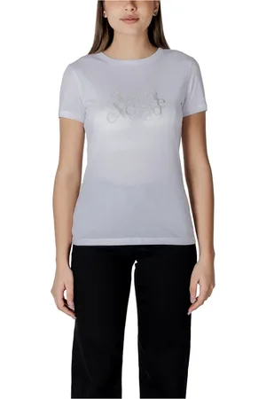 Armani Exchange Koszulki, Kobieta, Biały, XL, Casualowy T-shirt z Okrągłym Dekoltem