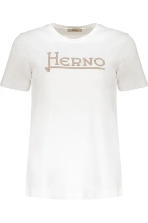 HERNO Koszulki, Kobieta, Biały, L, Bawełna, Bawełniany T-shirt z Detalem Logo
