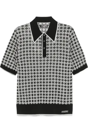 AMIRI Koszulki, Mężczyzna, Czarny, L, Poloszówka Jacquard z Zapięciem na Kołnierzyku