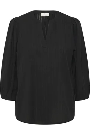 Kaffe Bluzki, Kobieta, Czarny, 2XL, Prosta Czarna Bluzka z ¾ Rękawami